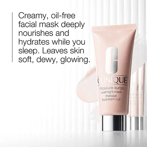 Image 1, Creamy, oil-free facial mask deeply nourishes and hydrates while you sleep. Leaves skin soft, dewy, glowing. CLINIQUE moisture surge overnight mask masque hydratant nuit Image 2, оо hydrate 《 plump Image 3, Aloe vera
