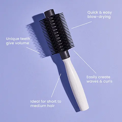 Image 1, Unique teeth give volume Ideal for short to medium hair Quick & easy blow-drying Easily create waves & curls Image 2,  28.2 cm 28 cm 5.8 cm 6.5 cm The Round Tool Half Size The Round Tool