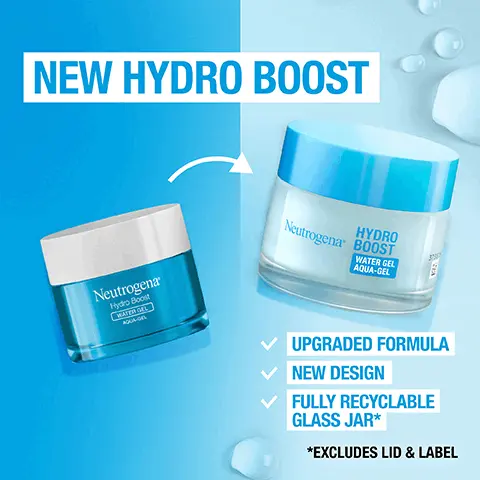 Image 1, New hydro boost upgraded formula, new design, fully recyclable glass jar. Image 2, Delivers 6X more hydration for up to 72 hours. Image 3, 97% agree this product instantly leaves their skin feeling hydrated. Image 4, New upgraded formula now supercharged with hydration boosting complex ingredients. Image 5, This moisturiser is perfect it gives such a healthy glow to the skin for hours