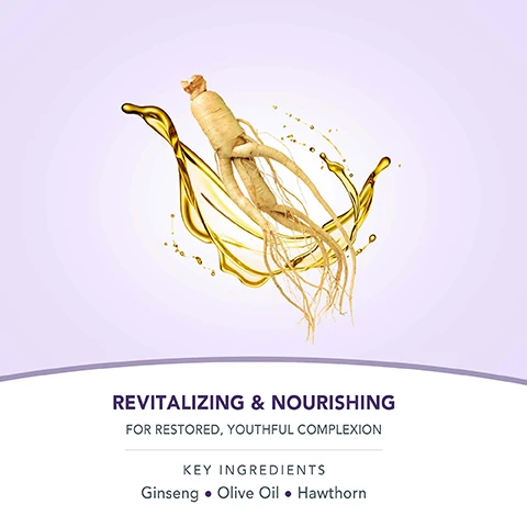 Image 1, REVITALIZING & NOURISHING FOR RESTORED, YOUTHFUL COMPLEXION KEY INGREDIENTS Ginseng Olive Oil. Hawthorn. Image 2, ideal for dry, dehydrated skin. dull skin tone. fine lines and wrinkles. image 3, nutrient rich formulas. for all skin types. dermatologist tested. plant based ingredients. image 4, plush microfiber ultra fine fibers to minimise friction and achieve premium comfort. supersaturated - high moisture retention capacity to deliver maximum essence to skin. extra gentle - smooth texture glides effortlessly across the skin. image 5, deeply nourish, depuff and brighten, minimize fine lines, in just one week. based on 28 day clinical testing on 32 female subjects aged 18-35. image 6, clinical results. 126^ of consumers reported higher skin moisture levels in just 2 minutes. more effective then a sheet mask alone in just 2 minutes. based on 28 day clinical testing on 24 female subjects, aged 18-35.