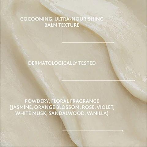 Image 1 - The image displays a close-up of a creamy, off-white balm texture with text overlayed that reads: COCOONING, ULTRA-NOURISHING BALM TEXTURE, DERMATOLOGICALLY TESTED, and POWDERY, FLORAL FRAGRANCE (JASMINE, ORANGE BLOSSOM, ROSE, VIOLET, WHITE MUSK, SANDALWOOD, VANILLA). Image 2 - The image displays a skincare routine with seven Institut Esthederm products arranged on a white background with water droplets, featuring the text YOUR SKINS LONGEVITY ROUTINE, followed by 1. PREP with Osmoclean Gel Nettoyant Pureté Pure Cleansing Gel 150ml, Osmoclean Crème Douce Désoxidante Gentle Deep Pore Cleanser 75ml, Osmoclean Masque Gommant Clarifiant Lightening Buffing Mask 75ml, labeled as Osmoclean duo, then 2. BOOST with Eau Cellulaire Brume - Mist Intense hydration Anti-oxidant effect Energising 100ml, and finally 3. TREAT with Excellage Sérum Serum 30ml and Excellage Crème Cream 50ml, with all products bearing the Institut Esthederm Paris and Care first NAOS branding. Image 3 - A jar of Institut Esthederm Excellage Crème Cream is at the center, surrounded by descriptive text boxes: INSTITUT ESTHEDERM, EXCELLAGE, CRÈME, CREAM, Core first X NAOS, REPAIR TECHNOLOGY Stimulates synthesis of collagen and elastin & regenerates and redensifies the skin, SMART POLY SACCHARIDES Boosts cell communication, capable of reactivating skin cellular communications ensuring skin tone and firmness, CELLULAR WATER TECHNOLOGY 100% active antioxidant water formulation that ensures long lasting hydration and prolongs skins longevity, CAMELLIA OIL Intensively nourishes the skin and boosts the cohesion of the epidermal lipid network. Its action is enhanced by vitamin PP, which stimulate the skins own ability to synthesis lipids, GLYCOBIOPOLYMER Restores radiance and evens out the complexion, and PATENTED GLOBAL CELLULAR PROTECTION TECHNOLOGY Protects against oxidative stress, neutralises free radicals which can be caused by the entire solar spectrum (UVA, UVB rays, visible light, infrared radiation) and environmental stresses generating cellular damage.