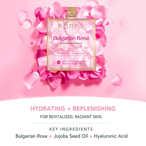image 1, hydrating and replenishing for revitalised, radiant skin. key ingredients - bulgarian rose, jojoba seed oil, hyaluronic acid. image 2, ideal for dry, dehydrated skin. loss of elasticity. dull skin tone. image 3, nutrient rich formulas. plant based ingredients. for all skin types. dermatologist tested. image 4, hydrocell material - natural seaweed and cotton cellulose. biodegradable and eco friendly - 100% plant fibers that naturally decompose. highly absorbent - supersaturated to deliver maximum essence to skin. extra gentle - feels a gel like cushion that effortlessly glides across skin. image 5, deeply nourish, depuff and brighten, minimize fine lines in just one week. based on a 28 day clinical testing on 32 female subjects aged 18-35. image 6, clinical results. 126% of consumers reported higher skin moisture levels in just 2 minutes. more effective than a sheet mask alone in just 2 minutes. based on 28 day clinical testing on 24 female subjects aged 18-35