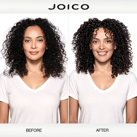 Image 2 - JOICO before and after comparison image showing a woman with less defined curly hair on the left labeled BEFORE and more defined shiny curly hair on the right labeled AFTER. Image 3 - A bottle of Joico Moisture Recovery Moisturizing Shampoo is shown next to text that reads MOISTURIZING SHAMPOO for thick/coarse, dry hair Cleanses hair without stripping vital moisture Helps replenish lost moisture and restores smoothness. Image 4 - A bottle of Joico Moisture Recovery shampoo is shown with piles of sea kelp, shea nuts, and jojoba oil drops around it featuring the text Joico Moisture Recovery Moisturizing Shampoo for thick/coarse, dry hair Shampooing Hydratant pour les cheveux secs et épais/gros Champú Hidratante para cabello grueso/áspero y reseco SmartRelease 300 ml / 10.1 fl oz, Sea kelp: Packed full of vitamins and minerals. Helps provide targeted moisture and vital nutrients., and Jojoba oil: Rich in essential fatty acids, including omega-9. Helps add moisture and provides shine. Image 5 - Image shows three Joico Moisture Recovery products, a shampoo, conditioner, and treatment balm, laid out as a hair care routine with the visible text MOISTURE RECOVERY ROUTINE, STEP 1: SHAMPOO, STEP 2: CONDITION, STEP 3: TREAT. Image 7 - Three Joico Moisture Recovery shampoo, conditioner, and treatment balm products on blue platforms with the text Transform thick hair with deep moisturization.