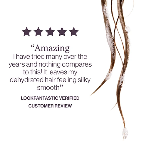 Image 1 - Five stars are displayed alongside a quote stating that the product is amazing and leaves hair feeling silky smooth, attributed to a Lookfantastic verified customer review, with wet hair strands visible on the right side of the image.
Image 2 - A close-up image of a light, bubbly texture with the text pro favourite The luxurious formula is full of powerful antioxidants and proteins to keep your hair feeling soft, supple and moisturised. NEIL MOODIE PUREOLOGY UKI AMBASSADOR.
Image 3 - A layout featuring images of marula oil and shea butter with text reading nanoworks gold, formulated with marula oil, vitamin B1, and shea butter.
Image 4 - An image featuring three close-up shots of nature: a dewy pear, vanilla pods, and a yellow ylang ylang flower, with the text nanoworks gold long days, cool nights with notes of dewy pear, ylang ylang, vanilla.
Image 5 - Image shows text promoting eco-friendly features of a hair care product including vegan formulas* sulfate-free for a gentle cleanse, recycled bottles made from post-consumer recycled materials**, and up to 80+ washes in one bottle. All formulas are highly concentrated meaning less water needed**.