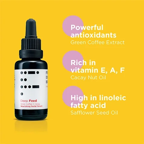 Powerful antioxidants green coffee extract, rich in vitamin E,A and F cacacy nut oil and high in linoleic fatty acid, safflower seed oil