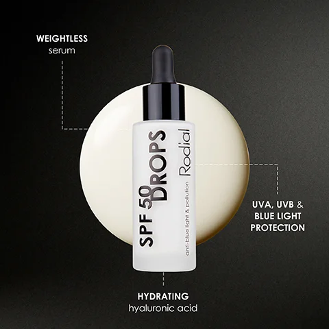 WEIGHTLESS serum SPF 50 DROPS anti-blue light & pollution Rodial HYDRATING hyaluronic acid UVA, UVB & BLUE LIGHT PROTECTION