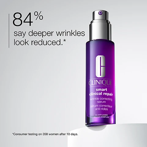 image 1, 84% say deeper wrinkles look reduced. consumer testing on 358 woman after 10 days. image 2, before and after. panelists individual results 12 weeks of daily use. individual results will vary. image 3, 1% advanced retinoid helps refine skin's texture. 9.5% peptides helps boost skin's strength. hyaluronic acid helps hydrate and plump skin. image 4, visibly repairs, resurfaces, replumps. image 5, free of fragrance, oil, sodium lauryl sulfate, sodium laureth sulfate, drying alcohol.