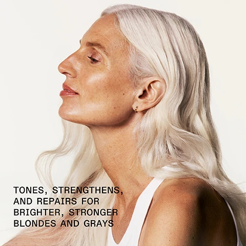 Image 1 - A profile view of a woman with long, straight white hair and a glowing complexion, wearing a white top, accompanied by the text TONES, STRENGTHENS, AND REPAIRS FOR BRIGHTER, STRONGER BLONDES AND GRAYS.
Image 2 - A bottle of Olaplex shampoo is tilted, pouring out a vibrant purple liquid, with text that reads 3X BRIGHTER HAIR* *Compared to top purple shampoos.
Image 3 - Image showing a side-by-side comparison of hair before and after treatment, with BEFORE on the left and AFTER on the right; visible text at the bottom includes UNRETOUCHED IMAGES, followed by instructions on the product usage.
Image 4 - Image shows a side-by-side comparison of hair before and after treatment, with the left side frizzy and unkempt labeled BEFORE, and the right side smooth and defined labeled AFTER, along with the text UNTOUCHED IMAGES* *Results may vary. Results achieved by cleansing with N°4P Blonde Enhancer™ Toning Shampoo, conditioning with N°5P Blonde Enhancer™ Toning Conditioner, and applying N°9 Bond Protector Nourishing Hair Serum to damp hair before styling.
Image 5 - Image compares two sections of hair labeled BEFORE on the left, showing a brassy blonde tone, and AFTER on the right, displaying a cooler, more refined blonde; visible text includes UNTOUCHED IMAGES, Results may vary. Results achieved by cleansing with N°4P Blonde Enhancer™ Toning Shampoo, conditioning with N°5P Blonde Enhancer™ Toning Conditioner, and applying N°9 Bond Protector Nourishing Hair Serum to damp hair before styling.
Image 6 - Image features two bottles of OLAPLEX hair products, labeled as OLAPLEX No.4P Blonde Enhancer Toning Shampoo on the left and OLAPLEX No.5P Blonde Enhancer Toning Conditioner on the right, with accompanying text highlighting benefits such as Brighten + Strengthen and Brighten + Smooth along with the tagline Add No.5P for Hydrated, Visibly Healthy Hair.