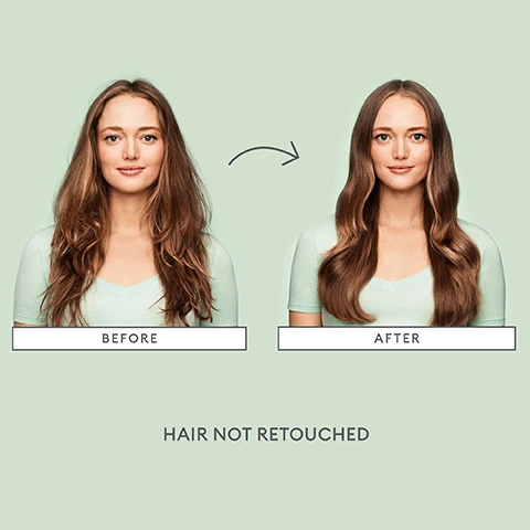 Image 1 - A split image showing a woman with wavy hair on the left labeled BEFORE and the same woman with straightened hair on the right labeled AFTER, with a grey arrow pointing from left to right above the images, and the text HAIR NOT RETOUCHED centered below.
Image 2 - Image shows the Briogeo Farewell Frizz Collection displayed on a pink background, including a shampoo bottle, conditioner tube, and a frizz control spray, with coconut pieces and red berries surrounding the products; visible text reads Farewell Frizz™ Collection scientifically proven frizz protection.
Image 3 - A person is holding a bottle of Briogeo Farewell Frizz smoothing shampoo, with a floral patterned letter B on the front, against a pink background; the visible text includes cleanses + hydrates for smooth, shiny hair and no harsh sulfates, silicones, or parabens.