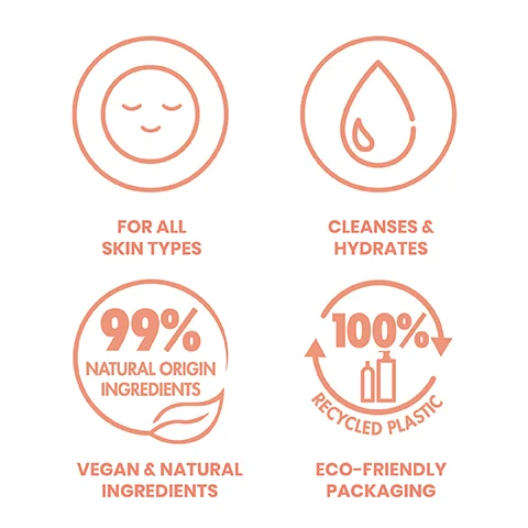 For all skin types, cleanses and hydrates, vegan, natural ingredients and eco friendly packaging