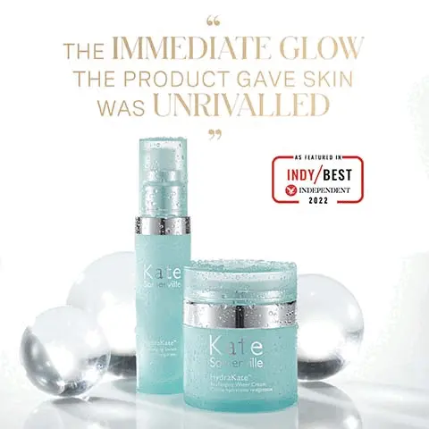Image 1, the immediate glow the product gave skin was unrivalled. Image 2, hydrakate erases your skin sins to give you that clinic level bounce back. not enough sleep, leaving makeup on, not enough water. Image 3, 2 minute clinic treatment at home, for plump, supple glowing skin. step 1 = exfolikate intensive treatment, step 2= hydrakate recharging serum, step 3 = hydrakate recharging water cream. Image 4, kates micro channeling clinic treatment.