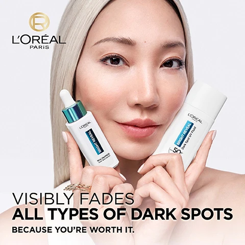 Image 1, visibly fades all types of dark spots because you're worth it. image 2, niacinamide dark spot routine. image 3, powered by UV filters spf 50+ - prevents dark spots reappearance. niacinamide - helps brighten skin and reduces dark spots. image 4, dark spot routine. step 1 = niacinamide serum fades all types of dark spots. step 2 = daily UV fluid protects from dark spots. image 5, visibly fades all types of dark spots. post acne marks, age spots, sun spots. image 6, how to use. after cleansing apply 3 to 4 drops on face and neck follow with moisturiser and SPF in the morning. shake well before application. every morning apply evenly as a moisturiser or after your skincare routine and before makeup. image 7, complete your dark spot routine. exfoliant peel, UV fluid SPF 50+, niacinamide serum - every other night.