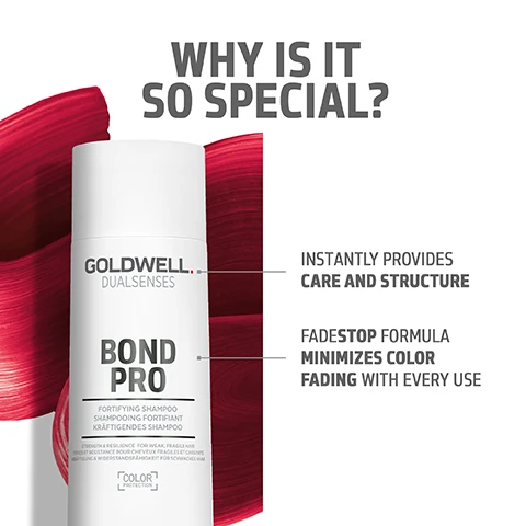 image 1, why is it so special? instantly provides care and structure. fadestop formula minimises colour fading with every use. image 2, why is it so special? for instantly stronger hair. visibly reduces breakage. image 3, why is it so special? long lasting cuticle protection activated by heat during blow dry. resilience against day to day stressors. preps for styling. with heat protection. image 4, the cap and bottle of all dual senses shampoo and conditioner bottles are fully recyclable. assessed by cyclos-HTP gmbh, certificate available for 250ml shampoo bottles. image 5, climate neutral packaging. this gift packaging supports a wing farm in northern morocco as part of our carbon offset programme. FSC certified gift boxes. only materials from sustainable forests are used in the manufacturing of our gift packaging