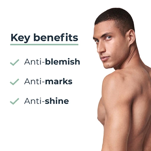 Image 1, key benefits, anti-blemish, anti-marks, anti-shine. image 2, blemish prone skin. face and body. day and night. image 3, PHA = polyhydroxy acid. AHA = alpha hydroxy acid. BHA = beta hydroxy acid. image 3, 96& confirm anti blemish, anti marks, anti shine. product in use study with 100 volunteers, 4 weeks of regular usage, twice a day. image 4, recommended routine. 1 = cleansing gel. 2 = triple effect serum or triple effect body cream