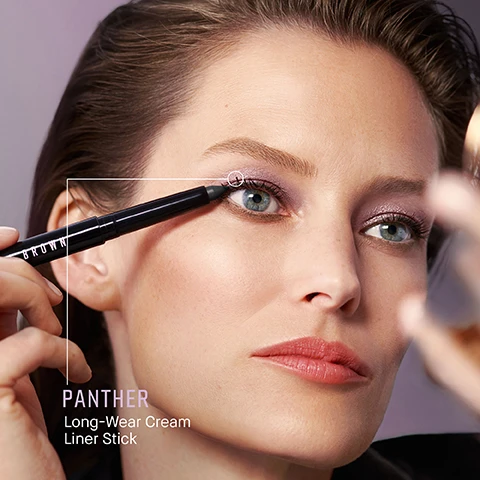 Image 1, panther - long wear cream liner stick. image 2, 24 hour life proof wear. fine tip design lines and defines. built in sharpener keeps your look on point. image 3, long wear cream shadow stick = creates dimension. long wear cream liner stick 
= adds definition. image 4, golden amber, rich chocolate, dusty mauve, aubergine = long wear cream shadow stick.