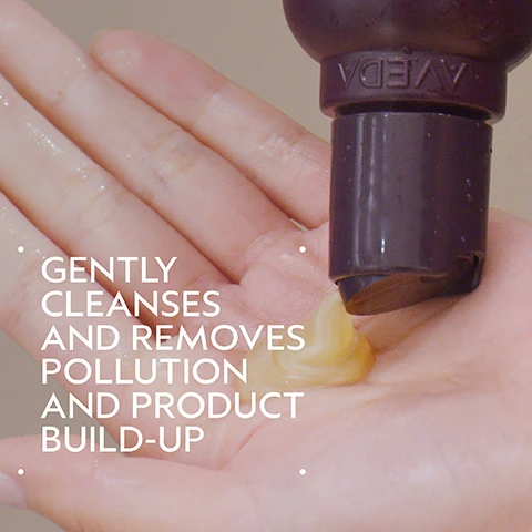Image 2 - A person’s hand holds a dark purple AVEDA bottle dispensing a golden-yellow product into the palm, with overlaid text reading GENTLY CLEANSES AND REMOVES POLLUTION AND PRODUCT BUILD-UP. Image 3 - A split image shows a womans face and hair, with the left side labeled BEFORE featuring unwashed, flatter blonde hair, and the right side labeled AFTER showing her hair looking thicker and more voluminous, with the visible text including BEFORE, AFTER, Unwashed Hair, and Results with Invati ultra advanced™ exfoliating shampoo, light, thickening conditioner, light, scalp revitalizing serum, fortifying leave-in treatment and thickening foam. Image 4 - A dark green graphic features a circular inset showing two pieces of orange, textured root, with white text that reads: AYURVEDIC HERB BLEND INCLUDING GINSENG AND CERTIFIED ORGANIC TURMERIC INVIGORATE THE SCALP WHEN MASSAGED IN. Image 5 - A dark green graphic illustrates a four-step hair care routine titled HOW TO USE, beginning with 01 CLEANSE & CONDITION, depicted by a person having wet hair massaged, using Invati Ultra Advanced™ Exfoliating Shampoo and Thickening Conditioner: Light; followed by 02 REVITALIZE, showing hands applying product to a scalp, using Invati Ultra Advanced™ Revitalizing Scalp Serum; then 03 FORTIFY, a hand massaging a scalp, using Invati Ultra Advanced™ Fortifying Leave-In Treatment; and finally 04 STYLE, a person with wet, styled hair, using Invati Ultra Advanced™ Thickening Foam. Image 7 - A background of green and dark green leaves highlights three white certification logos: a circular logo with a capital V and text 100% VEGAN, a Certified B Corporation logo featuring a B inside a circle, and the Cruelty Free International leaping bunny logo with stars.