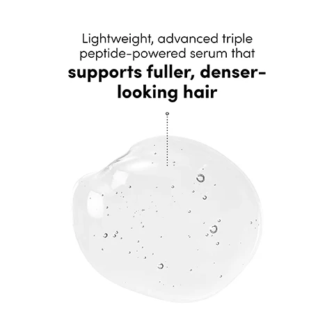 Image 1 - A clear, gel-like serum drop with tiny air bubbles is shown against a white background with a dotted line pointing from the text to the serum, which reads Lightweight, advanced triple peptide-powered serum that supports fuller, denser-looking hair. Image 2 - A split image shows a before-and-after comparison of a persons scalp, with the left side showing thinning dark hair along the part line and the right side showing denser reddish-brown hair with significantly less scalp visible, with text Before, After, *Using Boost Therapy Tripetide Hair Density Serum, and UNRETOUCHED. Image 3 - A smiling woman with long brown hair, wearing a light blue strapless swimsuit, sits in an infinity pool with lush green foliage in the background; text states Helps promote scalp strength and Helps reduce hair loss. Image 4 - A hand holds a Coco & Eve hair density serum bottle next to long brown hair against a light background, with the overlaid text Formulated with Redensyl™ & Procapil™ 91% agree hair looked fuller* 91% noticed less hair shedding* *After 3 months of usage, and the bottle text COCO & EVE TRIPEPETIDE HAIR DENSITY SERUM SÉRUM DE DENSITÉ CAPILLAIRE TRIPEPETIDIQUE PROCAPIL™ REDENSYL™ Net 60 mL / e 2.03 fl. oz. US. Image 5 - A light blue Coco & Eve Tripeptide Hair Density Serum bottle with a dropper dripping clear liquid, surrounded by whole and halved coconuts, coffee beans, mint leaves, and small white flowers, against a blue background, with text that reads: Clinically proven results: 135% more volume 83% in hair density Coco & Eve Tripeptide Hair Density Serum Sérum De Densité Capillaire Tripeptidique Procapil™ + Redensyl™ Net 60 mL / e 2.03 fl. oz. US. Image 6 - A light blue Coco & Eve Tripeptide Hair Density Serum bottle with a white dropper top is nestled in a cracked coconut, surrounded by mint leaves, coffee beans, white flowers, and water splashes on a yellow background, displaying the text COCO & EVE TRIPEPETIDE HAIR DENSITY SERUM SÉRUM DE DENSITÉ CAPILLAIRE TRIPEPTIDIQUE PROCAPIL™ + REDENSYL™ Net 60 ml / e 2.03 fl. oz. US and Cocktail of caffeine and probiotics supports a healthy scalp barrier.
