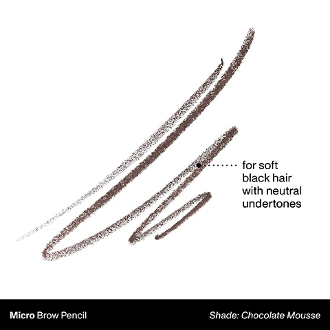 image 1, for soft black hair with neutral undertones. image 2, before and after. image 3, 97% agreed pencil provides natural, hairlike strokes and precision detailing. based on a US consumer perception study of 34 consumers. image 4, 97% agreed pencil is longwearing. 97% agreed pencil is easy to use and buildable. based on a US consumer perception study of 34 consumers. shades mocha, cold brew, java and chocolate mousse on 4 different models