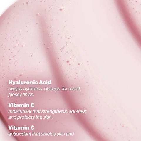 Image 3 - A close-up of a translucent pink liquid or gel with small bubbles and subtle swirls, featuring text that reads Hyaluronic Acid deeply hydrates, plumps, for a soft, glossy finish. Vitamin E moisturiser that strengthens, soothes, and protects the skin, Vitamin C antioxidant that shields skin and. Image 5 - A close-up of a persons face, showing an eye and glossy pink lips, with text on the left that reads how to use Wear alone on bare lips or layer over your favorite lipstick or liner for added impact. Image 6 - The image shows three swatches of lip gloss on a white background, including a deep red labeled pomegranate crush sheer deep red, a pastel peach labeled shes a peach pastel peach, and a soft pink labeled watermelon sugar mama soft pink. Image 8 - A close-up of glossy pink lips with four customer reviews overlaid: BEST LIP OIL OUT THERE 5 stars Absolutely in love with my lip oil makes my lip feel so plump and soft - Kelly; GORGEOUS! 5 stars Absolutely love this product and one of my favourites. Feels amazing, not sticky and so nourishing - Tracy; LOVE IT! 5 stars Such a beautiful lip oil and so hydrating I love the size, the quality and how beautiful looks on my lips! - Chloe; MY NEW GO-TO GLOSS 5 stars This gloss feels really hydrating and gives a glossy finish that looks natural, not over-the-top - Sarah.