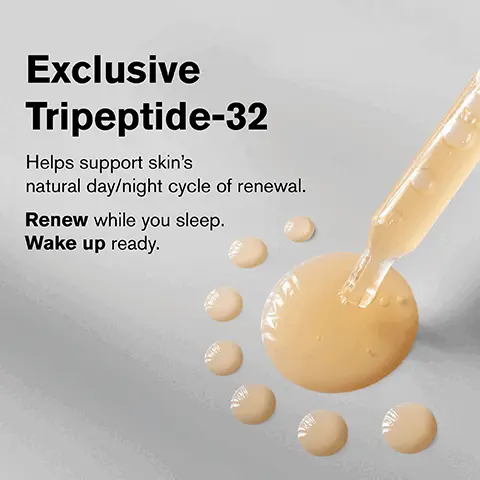 Image 1, Exclusive Tripeptide-32 Helps support skin's natural day/night cycle of renewal. Renew while you sleep. Wake up ready. Image 2, Advanced Night Repair 1 serum, 7 benefits: Reduces lines Firms Evens tone ESTÉE LAUDER ✓ Fortifies ✓ Hydrates ✓ Boosts radiance Soothes ESTEE LAUDER Advanced Night Repair Synchronized Mul-Recovery Complex Complete multi-partic Image 3, Exclusive Tripeptide-32 ESTEE LAUDER Vitamin E ESTEE LAUDER Advanced Night Repair Synchroniz Multi-RecoveComplex Complexe mubi-réation synchronisée Hyaluronic acid Image 4, 89% said skin felt firmer* *Consumer testing on 543 women after 4 weeks of product use.