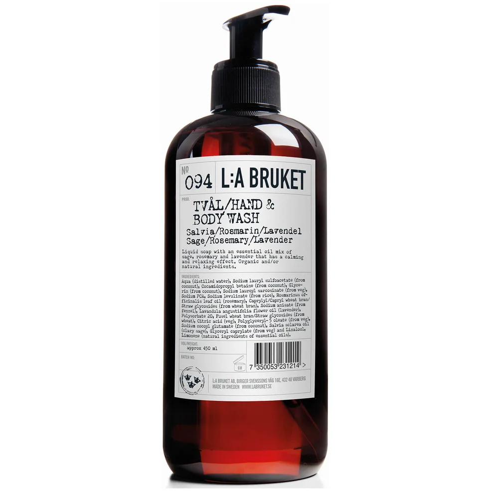 L:A BRUKET No. 094 Hand & Body Wash 450ml - Sage/Rosemary/Lavender Afbeelding 1