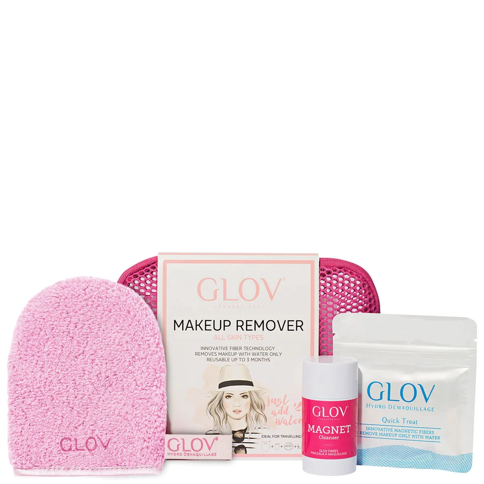 GLOV® Pink Travel Water-Only Makeup Removing Mitt for All Skin Types with Fiber Soap Set Afbeelding 1