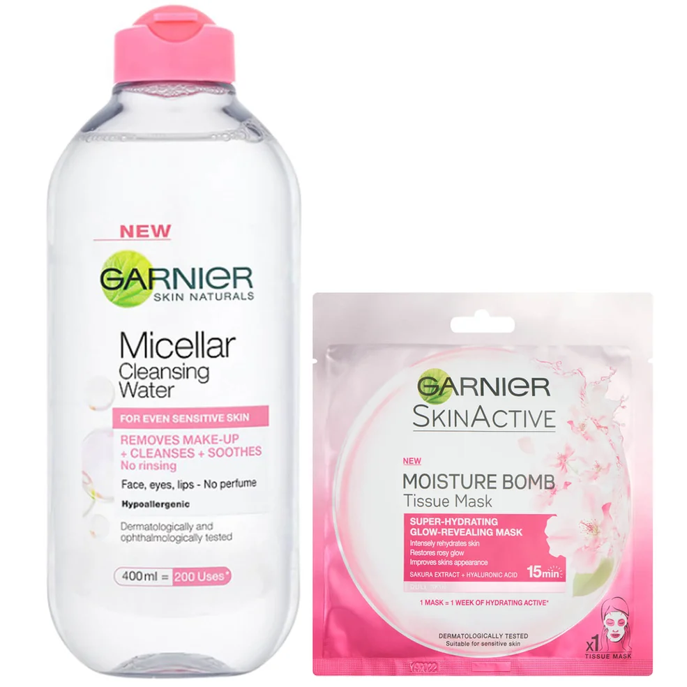 Garnier Micellar Water Sensitive Skin and Hydrating Moisture Bomb Face Sheet Mask Kit Exclusive Afbeelding 1