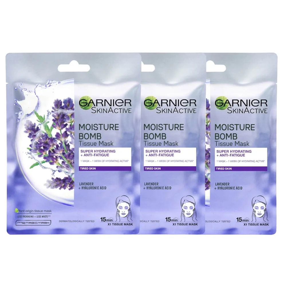 Garnier Moisture Bomb Lavender Hydrating Face Sheet Mask X 3 Afbeelding 1