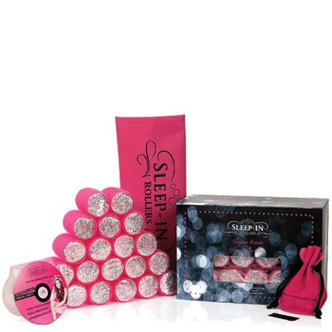 Sleep In Rollers Pink Glitter Gift Set (20 rollers, DVD plus kirby grips in iconic tote bag) Afbeelding 1