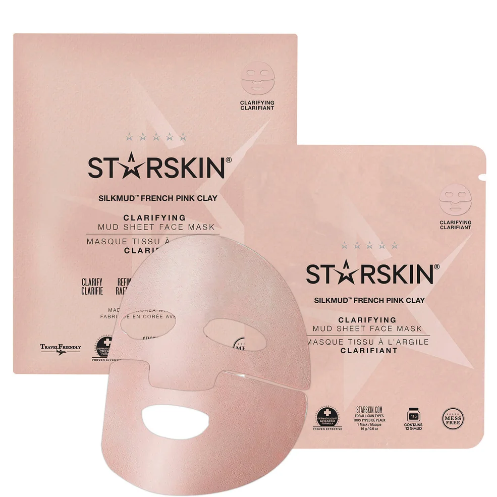 STARSKIN SILKMUD™ Pink French Clay Purifying Liftaway Mud Face Sheet Mask Afbeelding 1