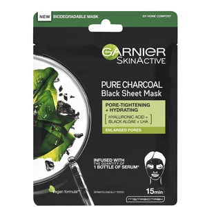 Garnier Houtskool en Algen Zuiverende en Hydraterend Sheetmasker voor Gezicht voor Uitgezette Poriën 28 g - Option Charcoal