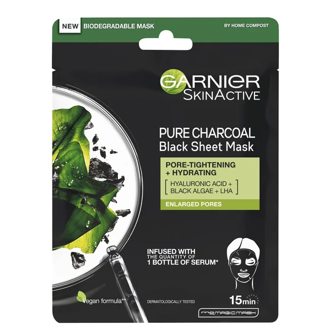 Garnier Houtskool en Algen Zuiverende en Hydraterend Sheetmasker voor Gezicht voor Uitgezette Poriën 28 g