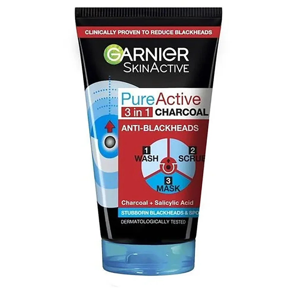 Garnier Pure Active 3in1 Houtskool Mee-etermasker Wasscrub 150 ml Afbeelding 1