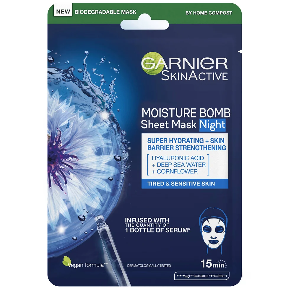 Garnier Moisture Bomb Zeewater en Hyaluronzuur Weefselmasker voor 's Nachts 32 g Afbeelding 1