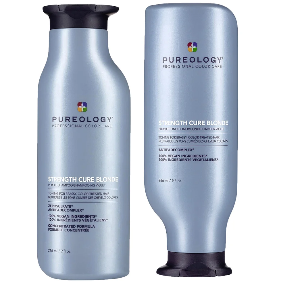 Pureology Strength Cure Blonde Shampoo and Conditioner Strengthening Bundle for Damaged, Blonde Hair with Vegan Formulas Afbeelding 1