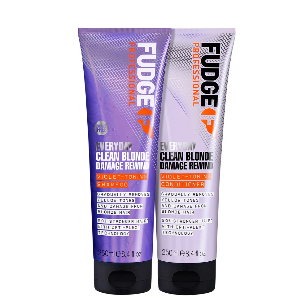 Fudge Professional Clean Blonde Everyday Violet Damage Rewind Purple Shampoo and Conditioner Duo Afbeelding 1