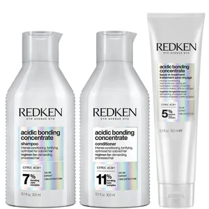 Redken Acidic Bonding Concentrate Shampoo, Conditioner and Leave-in Treatment Bond Repair Bundle - undefined undefined