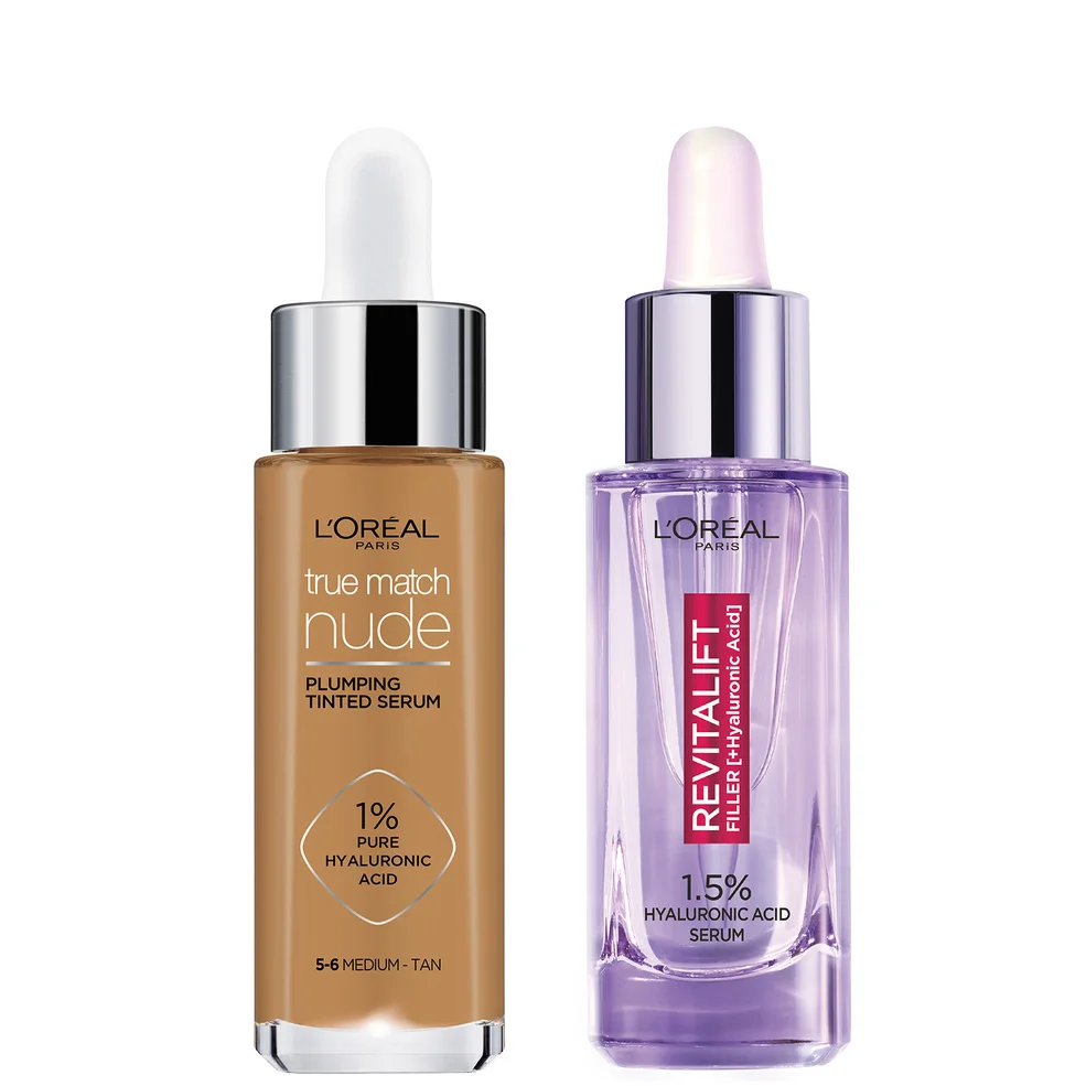L'Oreal Paris Hyaluronic Acid Revitalift Filler Serum and True Match Tinted Serum Duo (Various Shades) Afbeelding 1