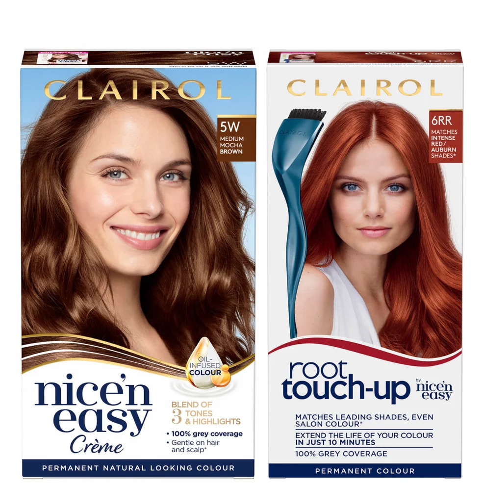 Clairol Root Touch-Up 6RR Intense Red x Nice'n Easy Permanent 5W Medium Mocha Brown Bundle Afbeelding 1