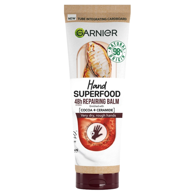 Garnier Vegan Hand Superfood, Herstellende Handcrème met Cocao en Ceramide voor Zeer Droge, Ruwe Handen 75 ml