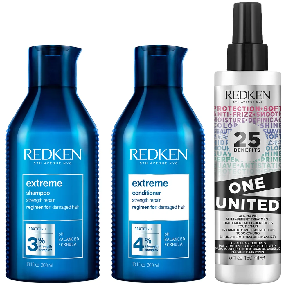 Redken Extreme Shampoo, Conditioner and One United Multi-Benefit Leave-in Treatment, Strength Repair Bundle for Damaged Hair Afbeelding 1
