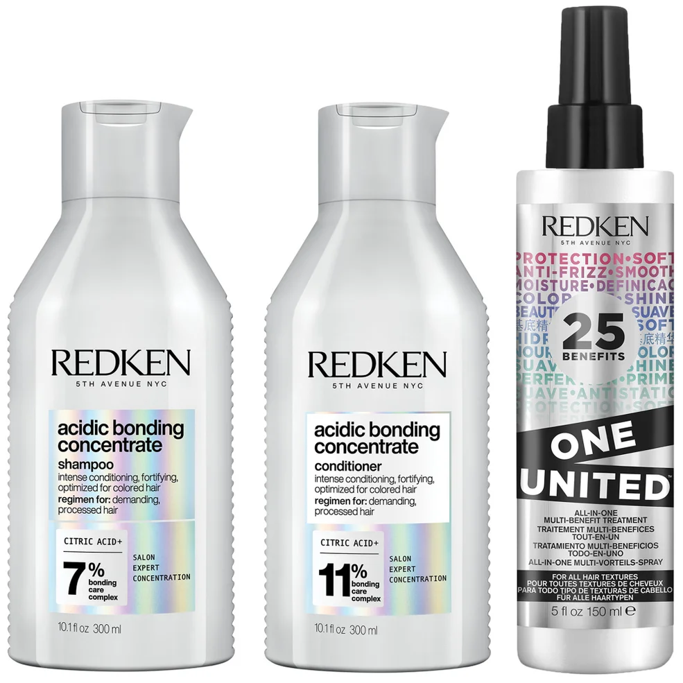 Redken Acidic Bonding Concentrate Shampoo, Conditioner and One United Multi-Benefit Leave-in Treatment Bond Repair Bundle Afbeelding 1