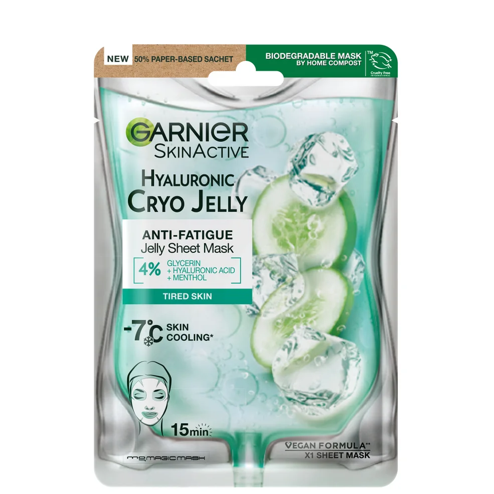 Garnier Antivermoeidheid Hyaluronzuur en IJskoude Komkommer Cryojelly Gezichtsmasker 27 g Afbeelding 1