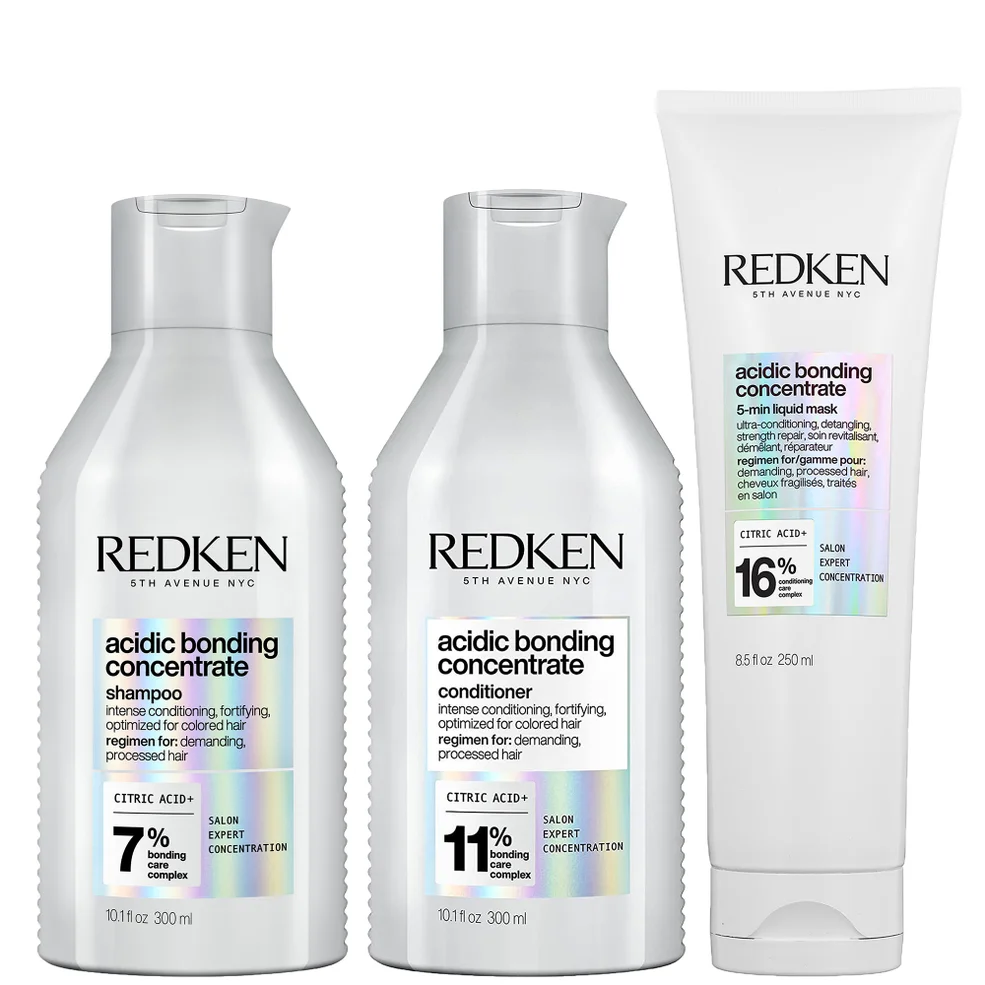 Redken Acidic Bonding Concentrate Shampoo, Conditioner and 5-Minute Liquid Hair Mask Bond Repair Bundle Afbeelding 1