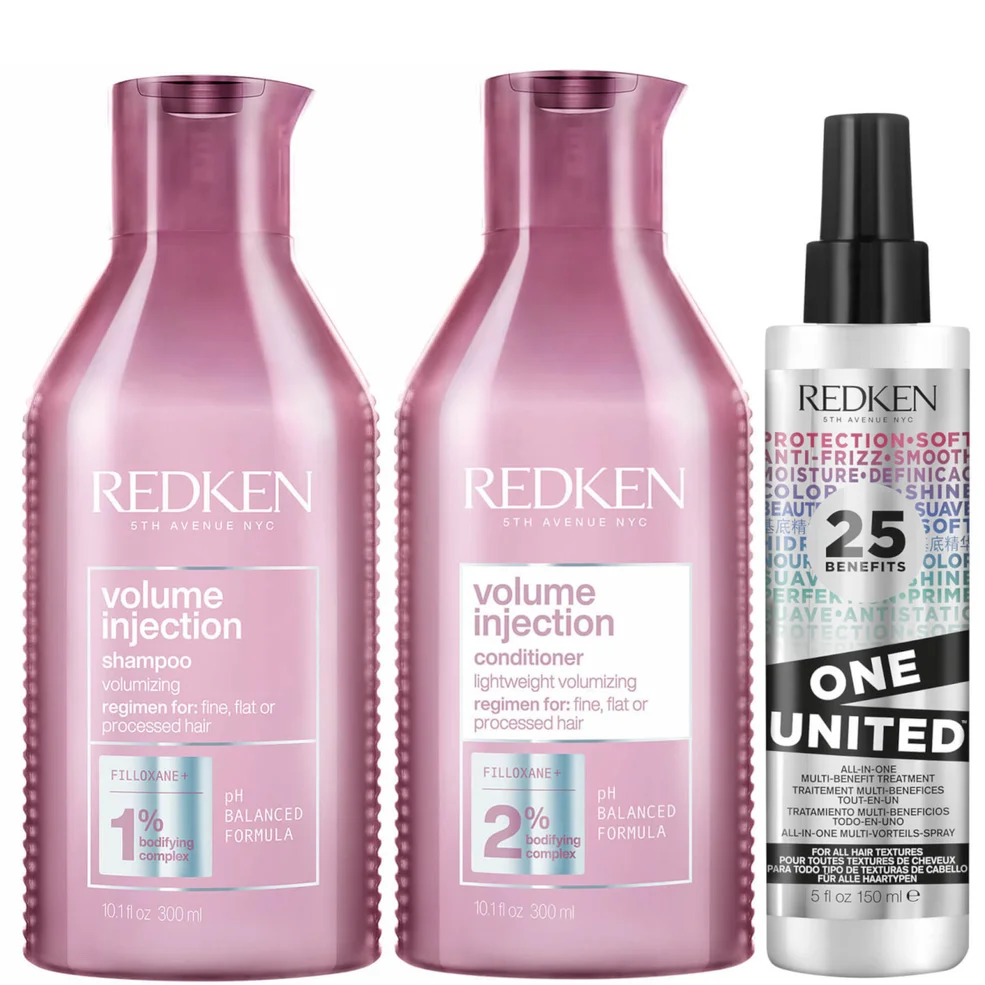 Redken Volume Injection Shampoo, Conditioner and One United Treatment Spray Routine for Fine/Flat Hair Afbeelding 1
