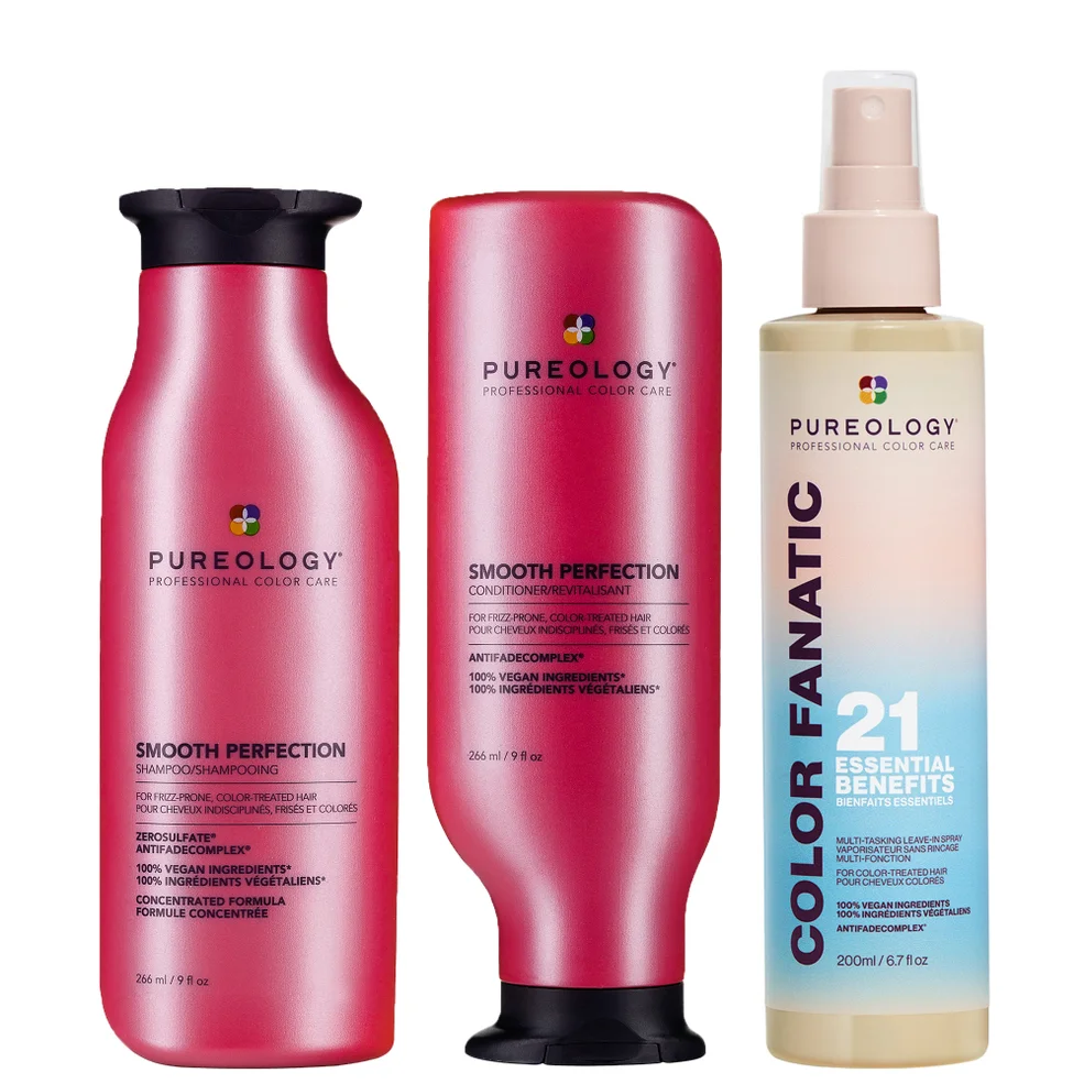 Pureology Smooth Perfection Shampoo, Conditioner and Color Fanatic Spray for Frizz Prone Hair Afbeelding 1