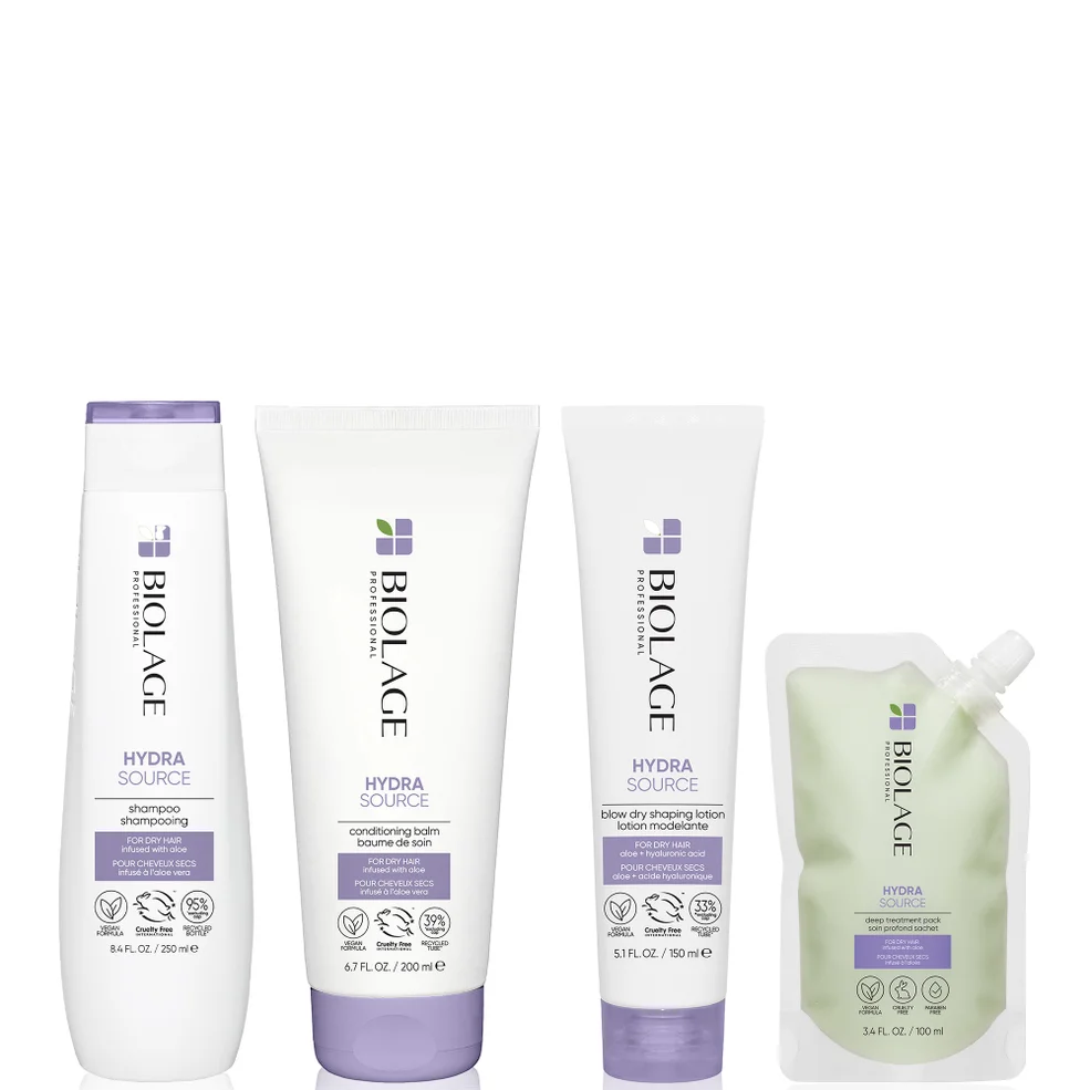 Biolage Hydrasource Hydrating Shampoo, Conditioner, Blow Dry Lotion and Deep Treatment Hair Mask Routine For Dry Hair Afbeelding 1