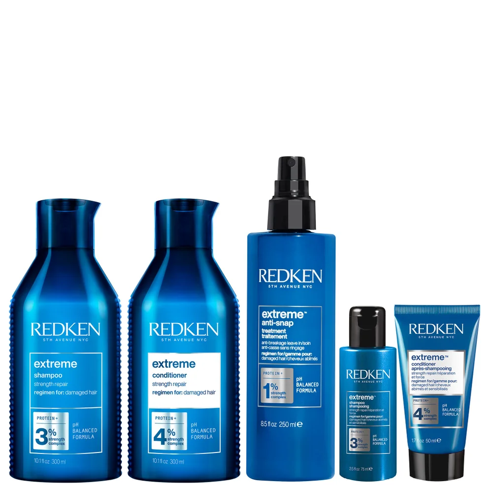 Redken Extreme Shampoo 300ml, Conditioner 300ml, Anti-Snap 250ml and Shampoo and Conditioner Travel Size Bundle for Damaged Hair Afbeelding 1