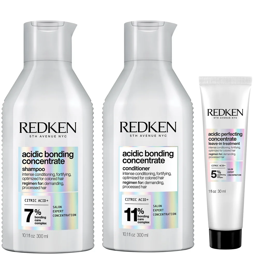 Redken Acidic Bonding Concentrate Shampoo 300ml, Conditioner 300ml and Leave-in Treatment 30ml Bundle Afbeelding 1