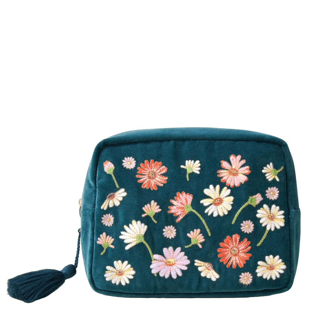 Elizabeth Scarlett Wildflower Rich Blue Velvet Wash Bag Afbeelding 1
